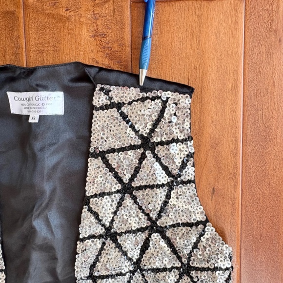 90s Silver Triangle Sequin Cotton Vest Womens XS Hand-Made by Cowgirl Glitter - Picture 10 of 11
